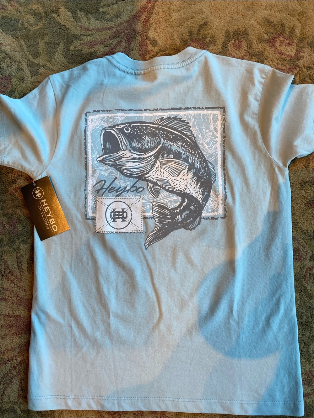 Heybo Kids' Short Sleeve Tee in Light Blue with Bass Graphic